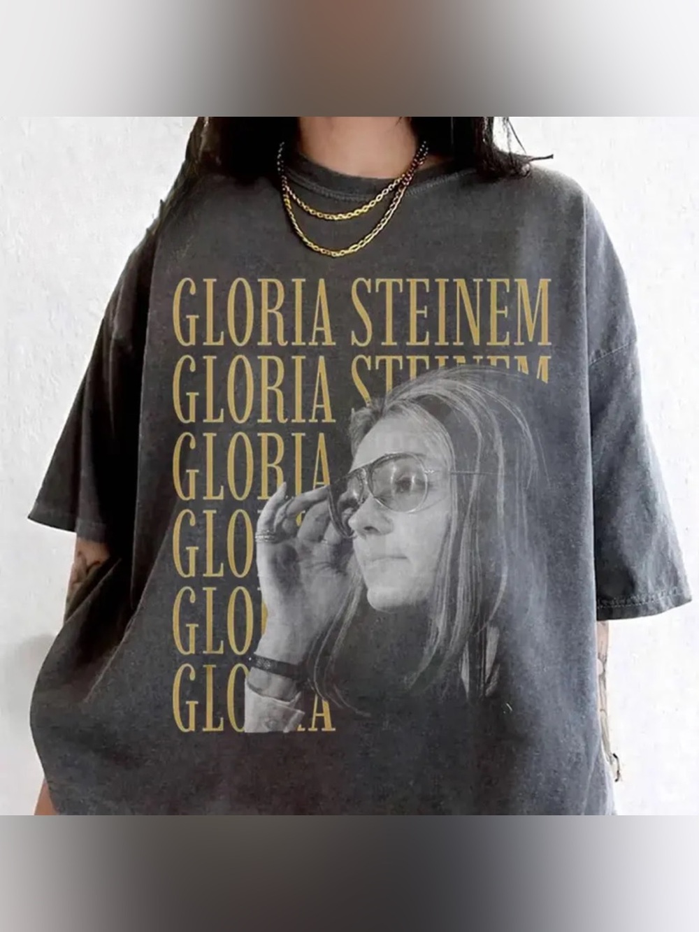 Gloria Steinem Graphic Tee - Pepper with Gold Lettering
